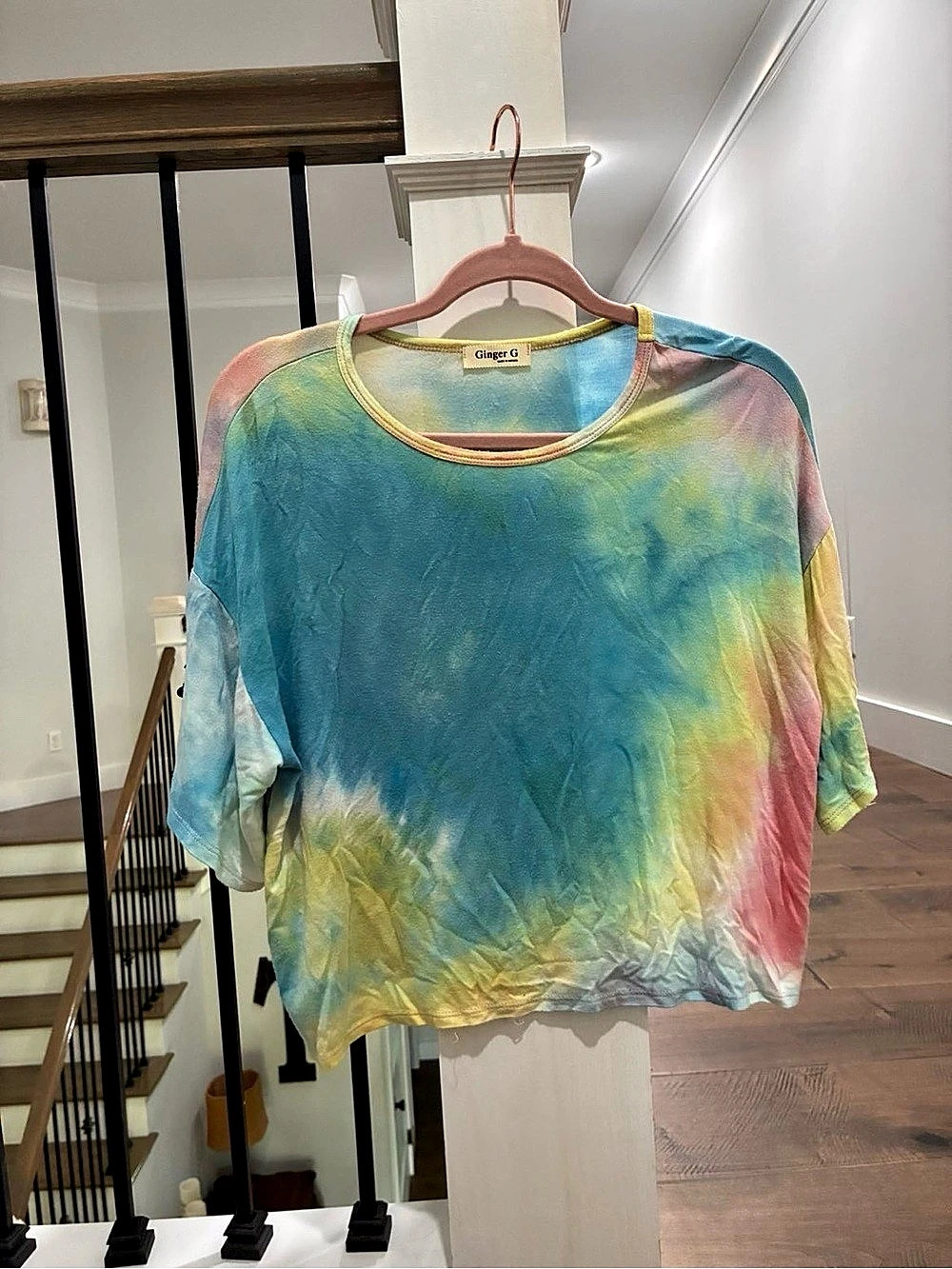 Ginger G Tie-Dye Short Sleeve Top in Blue & Multicolor